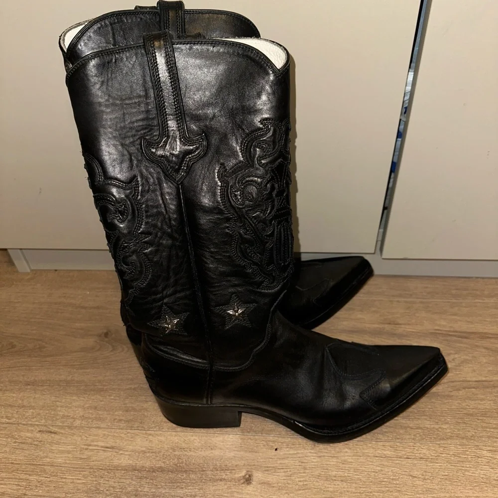 RARE Chrome Hearts Star-Appliqué Black Leather Cowboy Boots Men’s 8/Women’s 9.5